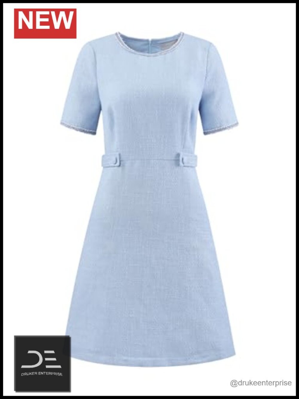 Women's Tweed A-Line Dress Short Sleeve Crew Neck with Pockets